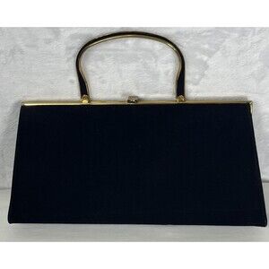 Vintage Block Clutch Women's Handbag Velvet Black Gold Fold In Handle